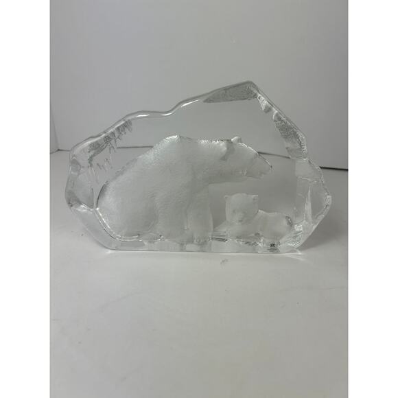 Mats Jonasson Maleras Sweden Crystal Polar Bear and Cub Heavy Glass Sculpture - Picture 6 of 16